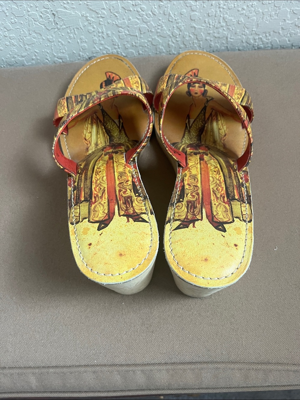 Icon Wearable Art 1920s Flapper Cork Platform Wedge Sandals Size 9 Leather EUC - Picture 2 of 6